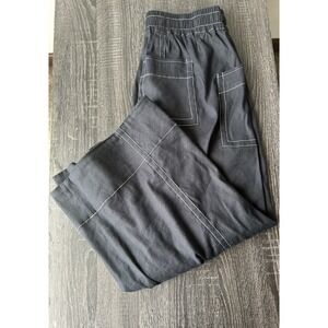 Anthropologie Maeve Black Contrast Stitch Wide Leg Pants SP Petite Drawstring